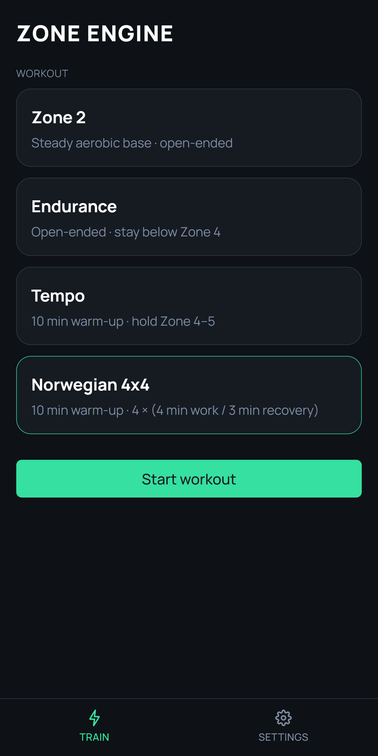 Select a workout
