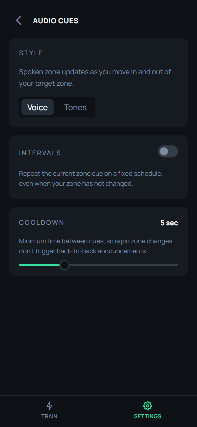 Audio cue settings